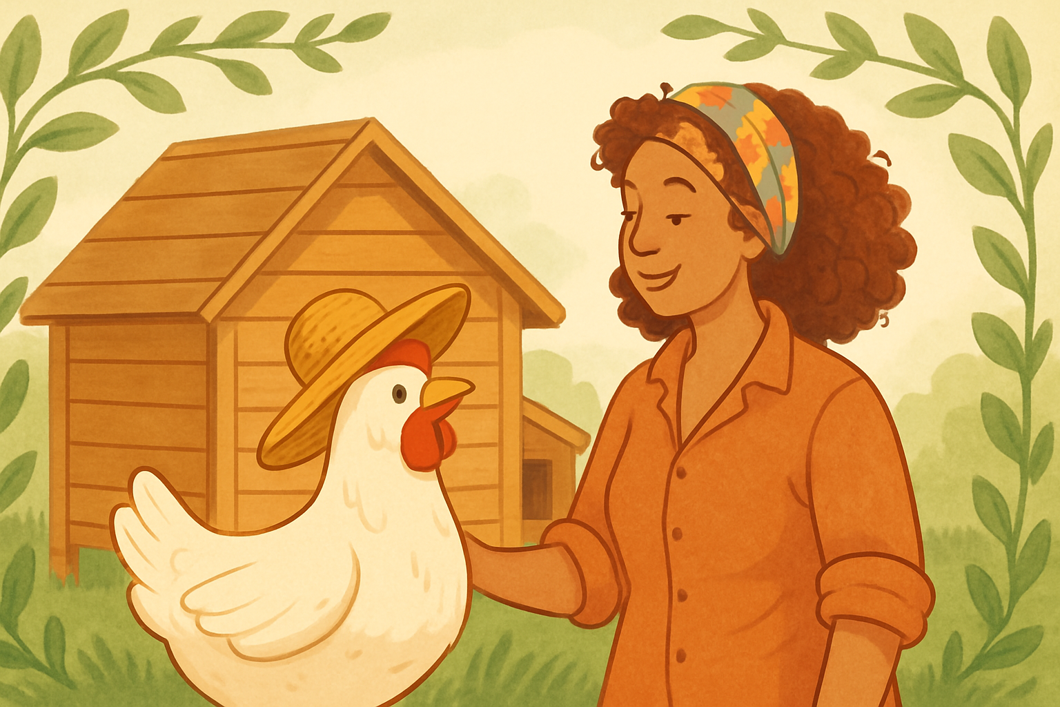 Confident chicken keeper with her flock