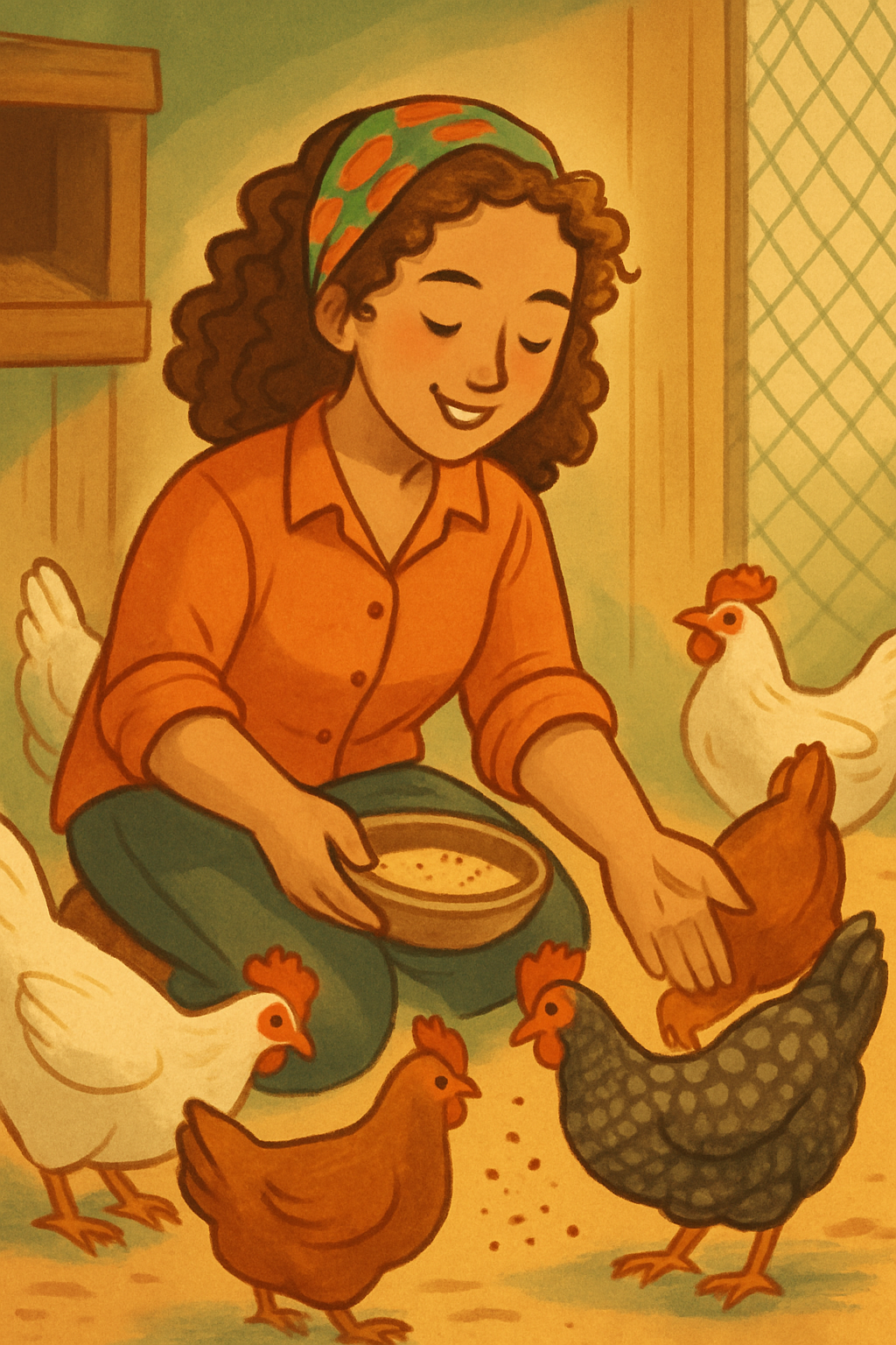 Rachel, Founder of Sprigrown feeding her chickens